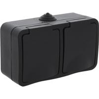 Q-LINK Dubbel Buitenstopcontact - Opbouw - Mat Zwart - IP54 Waterdicht - thumbnail