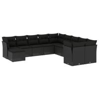 11-delige Loungeset met kussens poly rattan zwart - thumbnail
