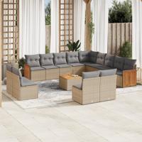14-delige Loungeset met kussens poly rattan beige - thumbnail