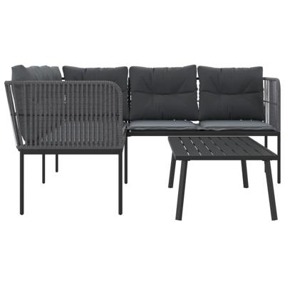 Loungeset met kussens staal en textileen zwart - thumbnail