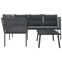 Loungeset met kussens staal en textileen zwart - thumbnail