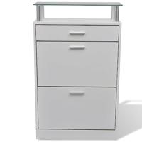 VidaXL Schoenenkast met lade en glazen schap wit hout - thumbnail