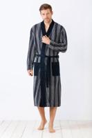 Blauw gestreepte badstof herenbadjas van Hajo - thumbnail