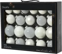 Decoris glazen kerstbal mix winterwit 21 stuks - thumbnail