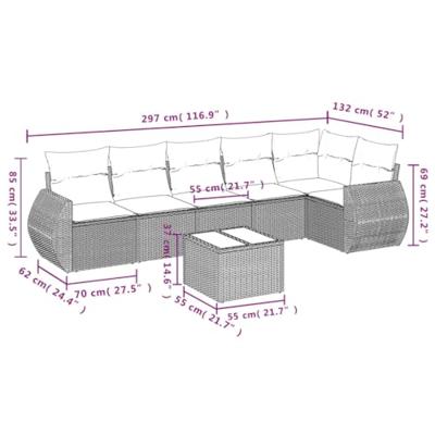 7-delige Loungeset met kussens poly rattan grijs - thumbnail