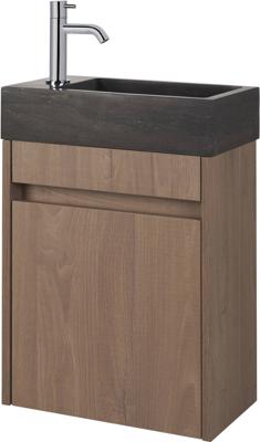 Saqu Florence voorgemonteerd fonteinmeubel in Toffee met natuurstenen fontein links