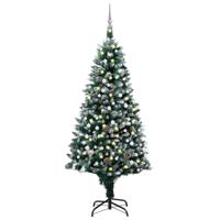 VidaXL Kunstkerstboom met led en kerstballen en dennenappels 210 cm - thumbnail