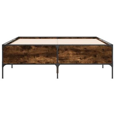 Bedframe bewerkt hout metaal gerookt eikenkleurig 140x200 cm Bedframe bewerkt hout metaal gerookt eikenkleurig 140x200 cm