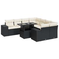 9-delige Loungeset met kussens poly rattan zwart - thumbnail