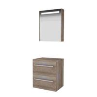 Basic-Line Premium 46 Badkamermeubelset - 60 x 46 cm - Met Grepen - 2 Lades - Wastafelblad - Spiegelkast met LED Verlichting - Scotch Oak - thumbnail