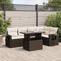 6-delige Loungeset met kussens poly rattan bruin - thumbnail