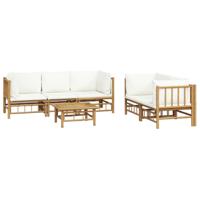 6-delige Loungeset met kussens bamboe crèmewit - thumbnail