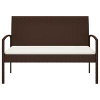 Tuinbank met kussen 105 cm poly rattan bruin - thumbnail