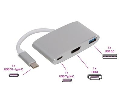 USB 3.1 type C kabel naar HDMI + USB 3.0 A + USB type C