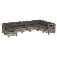 9-delige Loungeset met kussens poly rattan grijs - thumbnail