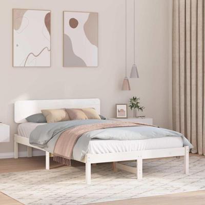 Bedframe met hoofdeinde Wit 135 x 190 cm Massief grenenhout