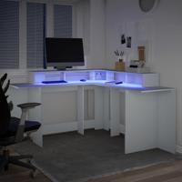 Bureau met LED-verlichting 152x152x91 cm bewerkt hout wit - thumbnail