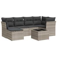 7-delige Loungeset met kussens poly rattan lichtgrijs - thumbnail