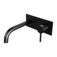 Brauer Black Edition Inbouw Wastafelmengkraan met Gebogen Uitloop en Afdekplaat Model A1 Mat Zwart - thumbnail