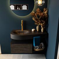 MONDIAZ RIVA 100cm badmeubel onderkast / planchet kleur Dark_Brown met 1 lade. Wastafel DULCET links 1 kraangat kleur Urban. - thumbnail