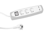 3-voudige stekkerdoos met schakelaar 2 usb-poorten grijs/wit penaarde Velleman - Velleman - thumbnail