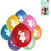 Folat ballonnen party pop monsters cijfer 4 kleurmix 23 cm 8 stuks | 24 stuks - thumbnail