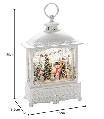 Konstsmide 4396-200 LED-lantaarn Kerstmannen met vogels Warmwit LED Wit Watergevuld, Timer, Besneeuwd, Schakelaar