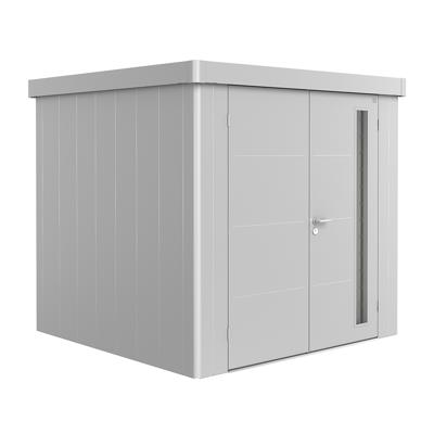 Biohort Neo 1B metalen tuinhuis zilver 236x180 cm met dubbele deur- Plat dak- Metaal- Biohort - thumbnail