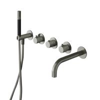 Hotbath Cobber afbouwdeel inbouw bad thermostaat met 2 stopkranen met uitloop geborsteld nikkel CB7072EXTGN - thumbnail