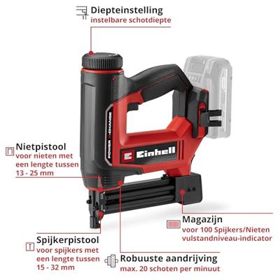 Einhell TE-CN 18/32 Li - Solo 4257800 Accuspijkerpistool Zonder accu, Zonder lader, Incl. accessoires