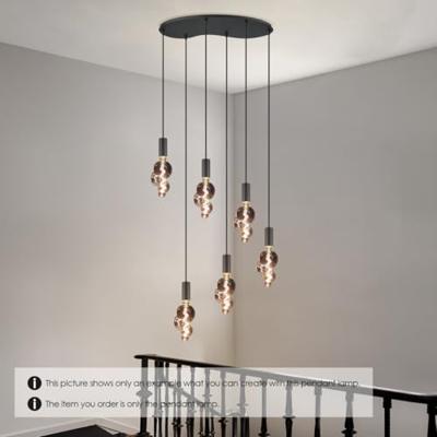 Metaal kroonluchter - Industrie hanglamp - Zwart - Met 6 pcs lampvoeten - Ontworpen voor Eetkamer en Slaapkamer - 60 x 25.8 x 117.5cm - set met E27 Lamphouder - voor Lampenkap met Doorsnede max 15cm - Gloeilamp Niet Inbegrepen