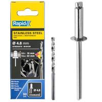 Rapid RVS Blindklinknagels Ø 4.8x25mm + boor in blister (50 stuks) - thumbnail
