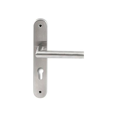 Hardbrass Deurkruk Toledo op ovaal langschild profielcilindergat 72mm - RVS