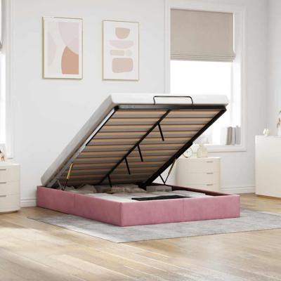 Ottoman bedframe zonder matras 140x190 cm fluweel roze