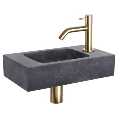 Fonteinset Differnz Bombai Natuursteen 40x22x9 cm Zwart Met Gebogen Kraan Mat Goud Differnz