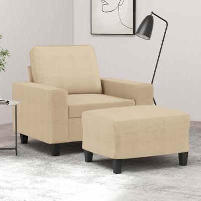 Fauteuil met voetenbank 60 cm stof crèmekleurig