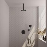 Brauer Black Carving Thermostatische Regendoucheset Inbouw - Hoofddouche 20 cm - 3 Weg - Handdouche Rond 3 Standen - Doucheslang - Wandaansluitbocht - Mat Zwart - thumbnail