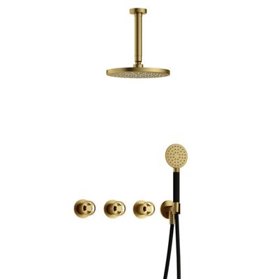 Hotbath Cobber - CW7067 - Inbouw Regendoucheset - Geborsteld Messing PVD - 2 Stopkranen - Thermostatisch - Plafondbuis 15 cm - Hoofddouche 200 mm - Ronde Handdouche 3 Standen - Waterbesparend