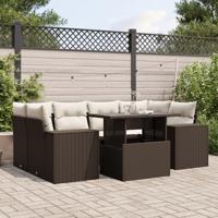 7-delige Loungeset met kussens poly rattan bruin - thumbnail