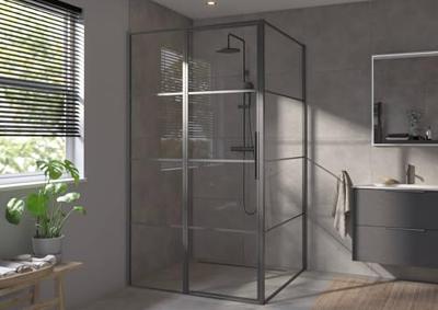 Saqu Devine industriële draaideur met vast paneel en omkeerbare draairichting 120x210cm mat zwart