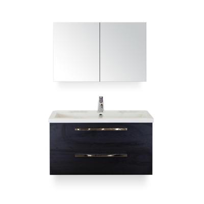 Seville Badmeubelset 100 cm - Black Oak - Wastafel Djazz 1 kraangat - met Spiegelkast