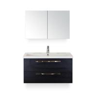 Seville Badmeubelset 100 cm - Black Oak - Wastafel Djazz 1 kraangat - met Spiegelkast - thumbnail