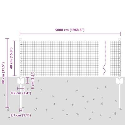 VidaXL Hek met paal zilver 0,4 x 50 m staal
