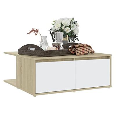 VidaXL Salontafel 80x80x31 cm bewerkt hout wit en sonoma eikenkleurig