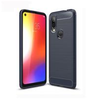 Geborsteld textuur koolstofvezel TPU Case voor Motorola P40 (marineblauw) - thumbnail