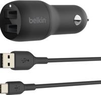 Belkin BoostCharge 2-poorts USB-A-autolader + USB-A/USB-C-kabel oplader - thumbnail