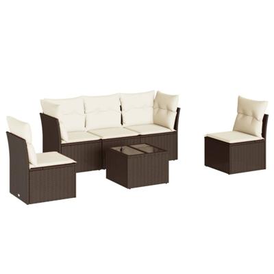 6-delige Loungeset met kussens poly rattan bruin - thumbnail