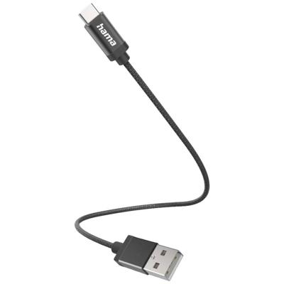 Hama Oplaadkabel USB-A - USB-C 0,2 M Nylon Zwart