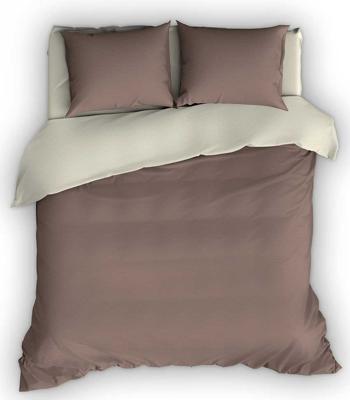 Flanellen Dekbedovertrek Comtesse Taupe/Ivoor-140 x 200/220 cm