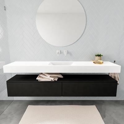 Badmeubel Ibiza 200 cm Mat Zwart Twee Lades Spoelbak Midden Mat Wit (0 kraangaten) Badmeubel Ibiza 200 cm Mat Zwart Twee Lades Spoelbak Midden Mat Wit (0 kraangaten)